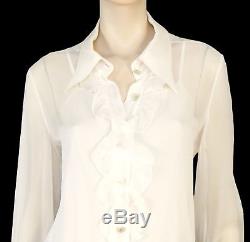 CHANEL Blouse Ivory Silk Long Sleeve Top 46 US 14