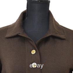 CHANEL CC Button Long Sleeve Knit Tops Shirt Brown Authentic 01743