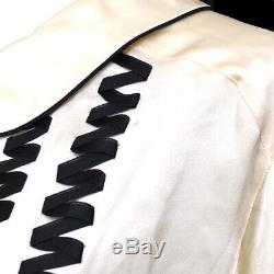CHANEL CC Button Long Sleeve Tops Blouse Shirt Beige Black Authentic A46562d