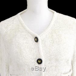 CHANEL CC Logos Button Long Sleeves Knit Tops Cardigan White K08317j
