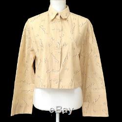 CHANEL CC Logos Long Sleeve Tops Blouse Shirt Beige Cotton Authentic Y04256