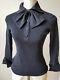 Chanel Cotton Knits Polo Shirt Top With Bow Black Long Sleeve Size 40