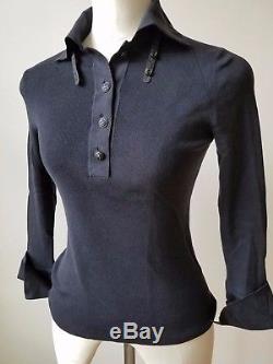 CHANEL Cotton Knits Polo Shirt Top With Bow Black Long Sleeve Size 40