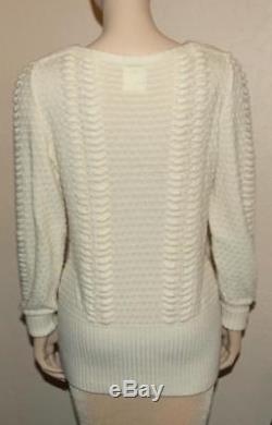 CHANEL Ivory Cashmere Blend CC Long Sleeve Sweater Top 36 Med/Lg EXCELLENT