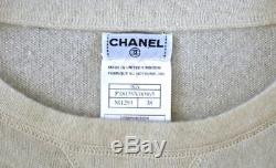 CHANEL Ivory Cashmere CC Long Sleeve Sweater Top Casual sz 38 Med EXCELLENT