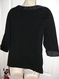 Chanel Long Sleeve Blouse Size Medium Quilted Sleeve Wide Neckline Black Top