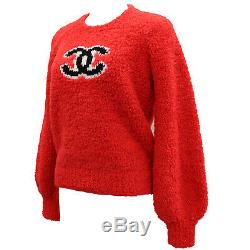 CHANEL Logos Long Sleeve Tops Size 38 Red Wool Acrylic Italy Authentic #HH761 I