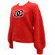 Chanel Logos Long Sleeve Tops Size 38 Red Wool Acrylic Italy Authentic #hh761 I