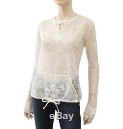 CHANEL Make up de Chanel White Lace Long Sleeve Cover Up Pullover Top L
