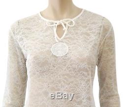 CHANEL Make up de Chanel White Lace Long Sleeve Cover Up Pullover Top L