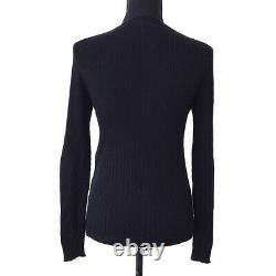 CHANEL Round Neck CC Logos Long Sleeve Knit Tops Black Cashmere Silk 02357