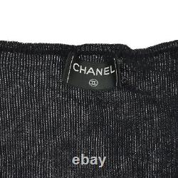 CHANEL Round Neck CC Logos Long Sleeve Knit Tops Black Cashmere Silk 02357