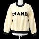 Chanel Round Neck Cc Long Sleeve Tops Sweatshirt Ivory Black Authentic Ak42506