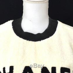 CHANEL Round Neck CC Long Sleeve Tops Sweatshirt Ivory Black Authentic AK42506