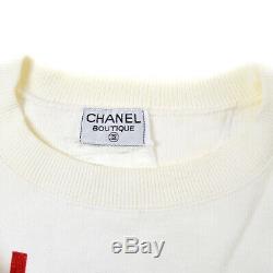 CHANEL Round Neck Long Sleeve Tops Sweatshirt White Authentic G03838