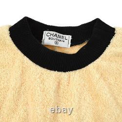 CHANEL Round Neck Side CC Long Sleeve Tops Ivory Black Authentic 00705