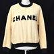 Chanel Round Neck Side Cc Long Sleeve Tops Ivory Black Authentic A46562c