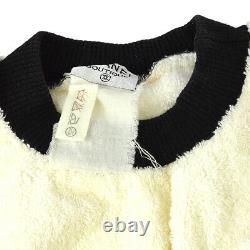 CHANEL Round Neck Side CC Long Sleeve Tops White Black Authentic 02126