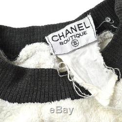 CHANEL Round Neck Side CC Long Sleeve Tops White Black Authentic AK33227g