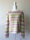 Chanel Sweater Knit Top Ivory Pink Green Long Sleeve Cashmere Cotton 44 42