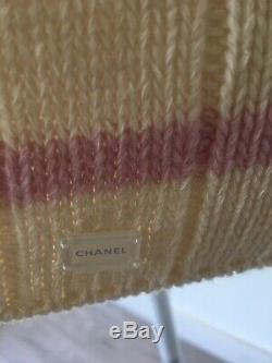 CHANEL Sweater Knit Top Ivory Pink Green Long Sleeve Cashmere Cotton 44 42