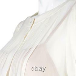 CHANEL Tan & Ivory White Sheer Silk Ruffle Top