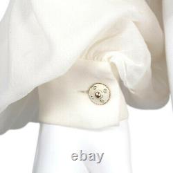CHANEL Tan & Ivory White Sheer Silk Ruffle Top