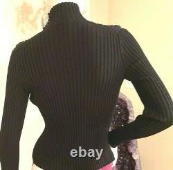CHANEL Turtleneck Long Sleeves ribbed Knit Tops Black MEDE IN ITALY size 44