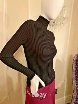 CHANEL Turtleneck Long Sleeves ribbed Knit Tops Black MEDE IN ITALY size 44