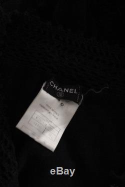 CHANEL VTG Black Open Knit Crochet Button Ruffle Long Sleeve Cardigan Top 2/34