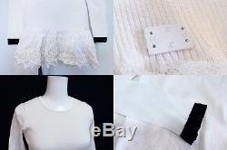 CHANEL hem lace long sleeve rib tops 38 color White×Black free shopping in japan