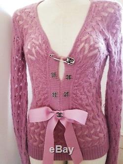 CHANEl pink knitted cashmere cc logo long sleeves sweater top 40 France