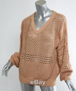CHLOE Womens Nude Sheer Textured V-Neck Chunky-Knit Long-Sleeve Sweater Top M