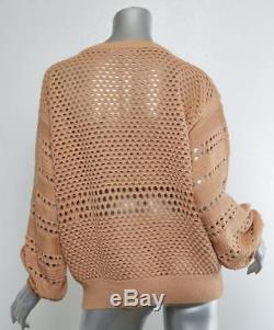 CHLOE Womens Nude Sheer Textured V-Neck Chunky-Knit Long-Sleeve Sweater Top M