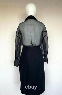 CHRISTIAN DIOR Black Vintage 80's Dress With Sheer Top UK12 EUR46