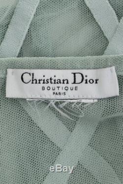 CHRISTIAN DIOR VTG Pastel Green Sheer Mesh Long Sleeves Pleated Blouse Top S
