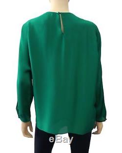 CH CAROLINA HERRERA Emerald Green Long Sleeve Silk Blouse Top L NEW