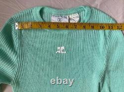 COURREGES PARIS Vintage XS S Mint Green Ribbed Crew Sweater Top Made in France