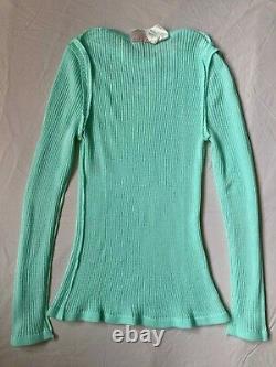 COURREGES PARIS Vintage XS S Mint Green Ribbed Crew Sweater Top Made in France