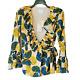 C/meo Collective Teal Yellow Paisley Pleated Ruffled Bell Sleeve Wrap Top M Nwt