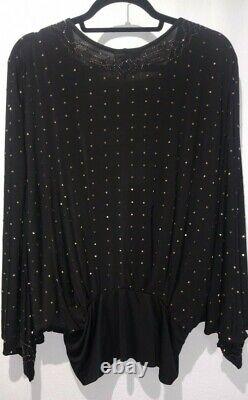 Camilla XL DRIPPING IN DECO Black Dolman Sleeve Jersey Top L/S Gold Beaded $399