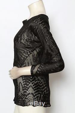 Carter & Teri Shibori Solid Black Long Sleeve Silk Blouse Shirt Top Sz M L NEW