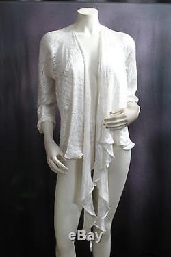 Carter & Teri Shibori White Front Tie Long Sleeve Silk Blouse Top Shirt Sz M NEW