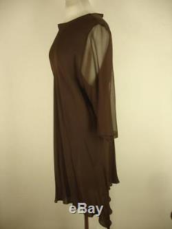 Catherine bacon L 3 100% silk long tunic top blouse dress brown sheer sleeves