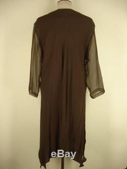 Catherine bacon L 3 100% silk long tunic top blouse dress brown sheer sleeves