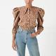 Celia B Button Front Floral Puffed Long Sleeve Cedro Top Tan Size Xs Nwt