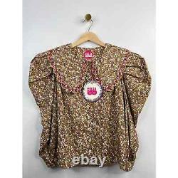 Celia B Button Front Floral Puffed Long Sleeve Cedro Top Tan Size XS NWT
