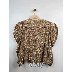 Celia B Button Front Floral Puffed Long Sleeve Cedro Top Tan Size XS NWT