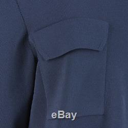 Celine Midnight Blue Patch Pocket Long-Sleeve Finely Knit Ribbed Top FR38 UK10