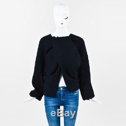 Celine Navy Wool Ribbed Knit Long Sleeve Knotted Crop Sweater Top SZ M